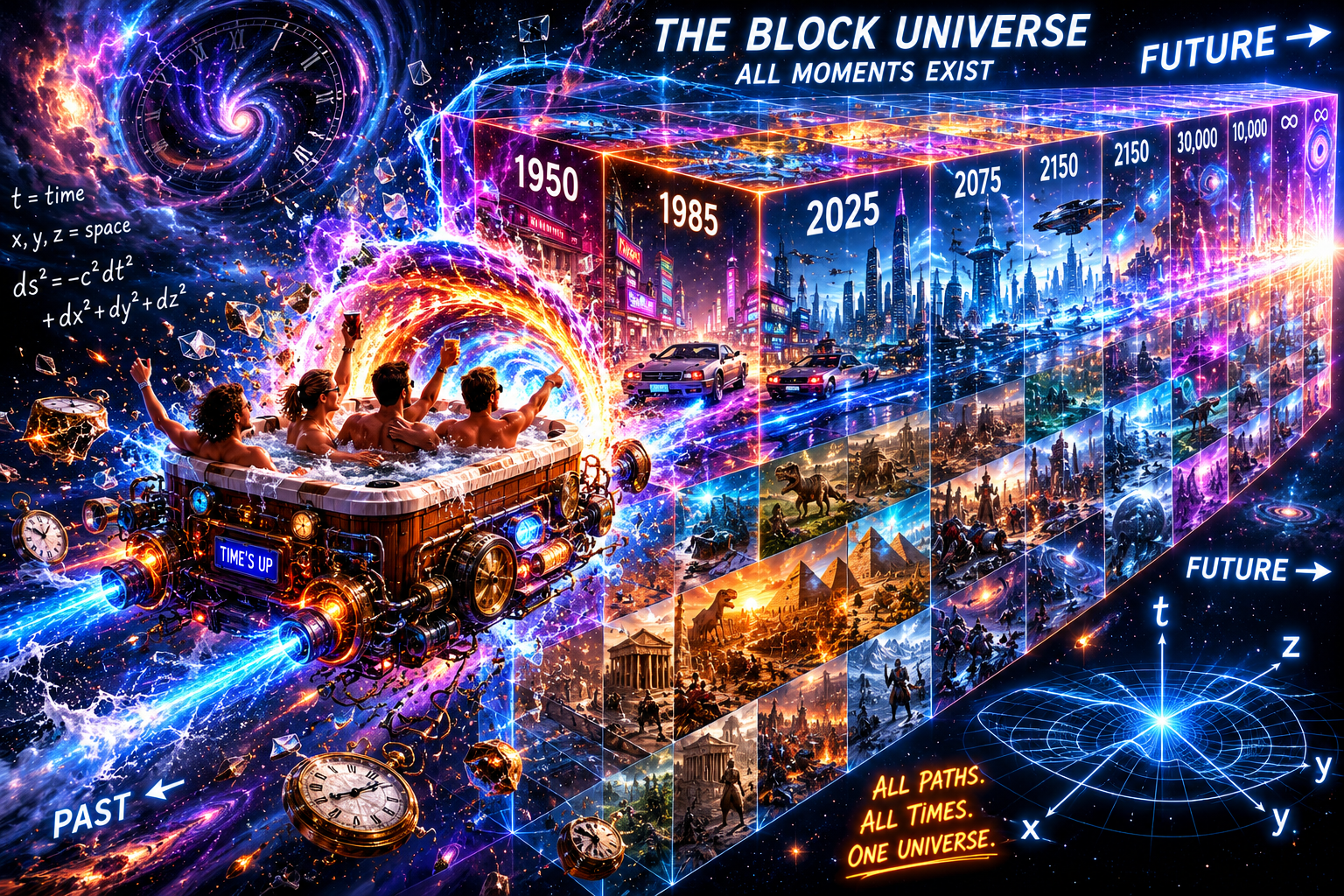Hot Tub Through the Block Universe